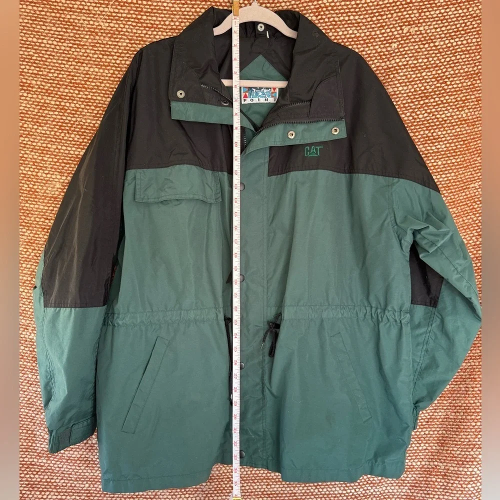 Vintage Teal and Black Caterpillar Windbreaker